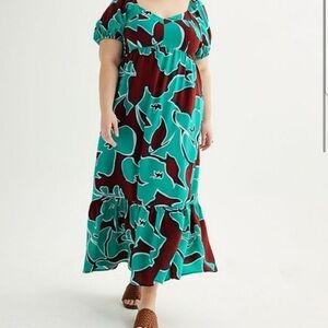Nine West Teal and Brown Floral Maxi Dress